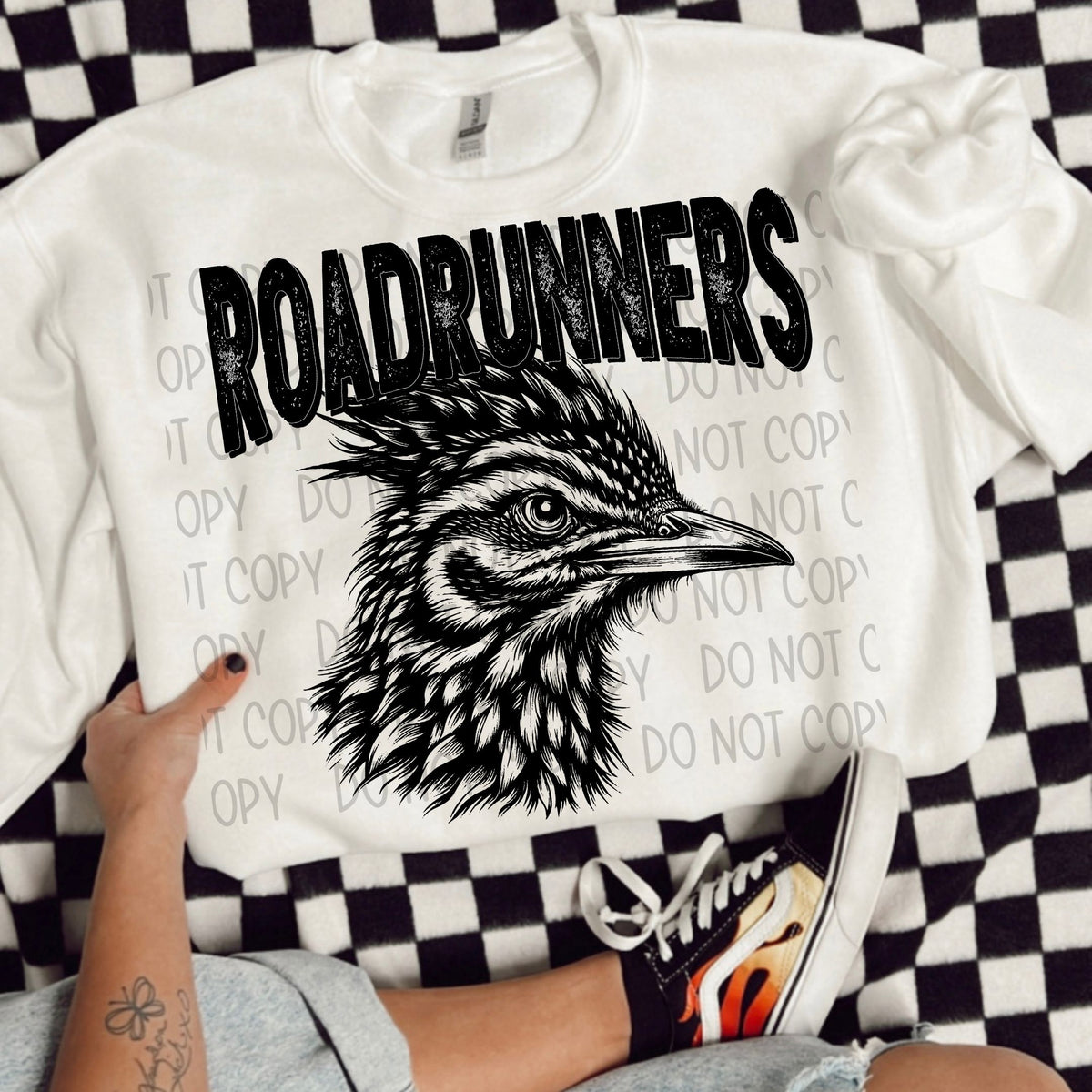 Roadrunners black/white outline DTF transfer