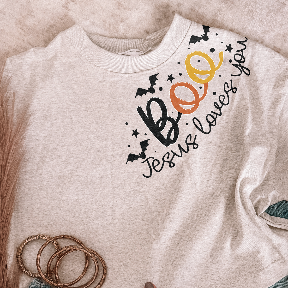 Boo Jesus loves you collar (EMD) DTF transfer