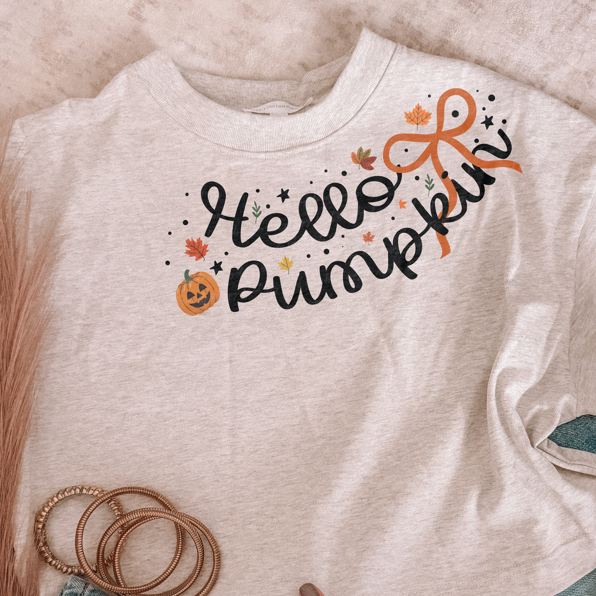 Hello pumpkin orange bow collar (EMD) DTF transfer