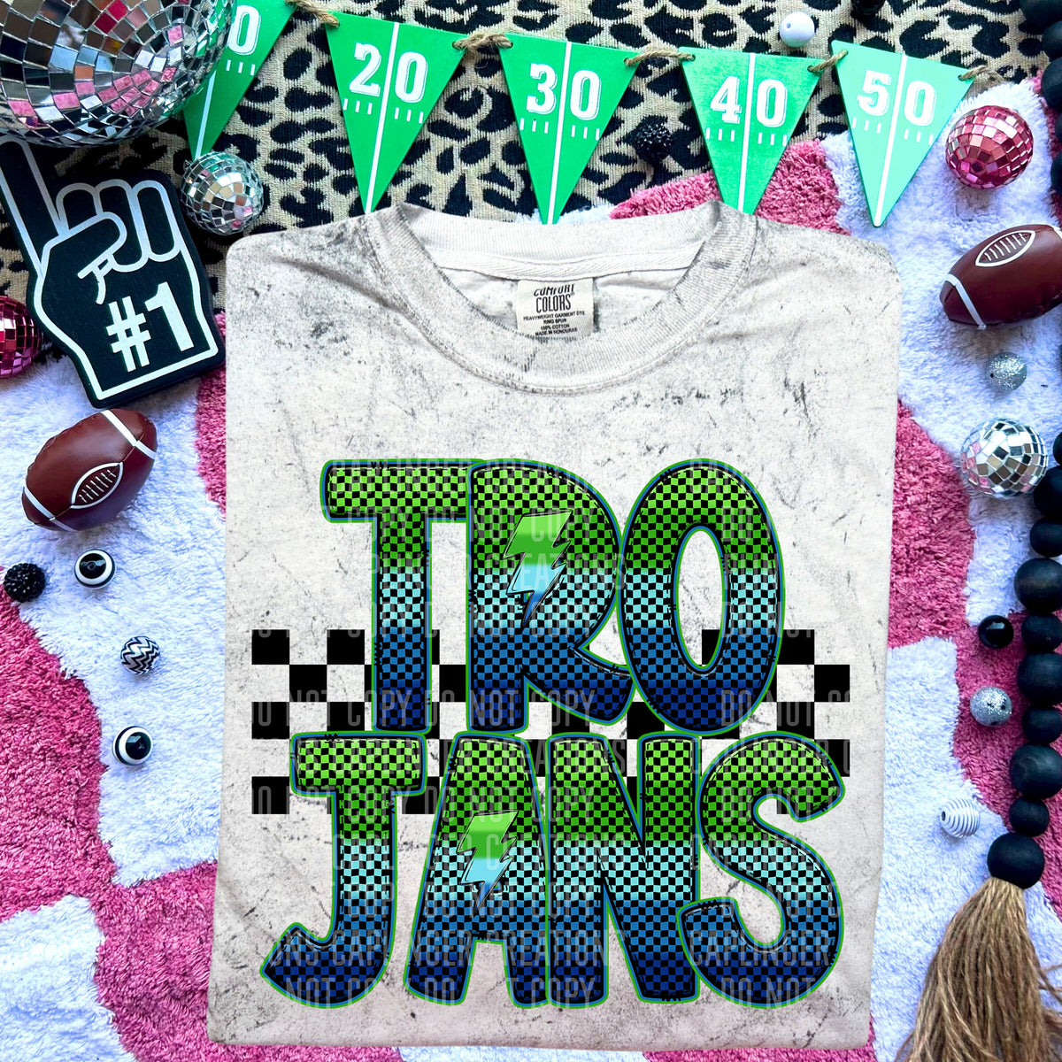 Trojans Blue and Green Checkered (Caplinger) DTF transfer