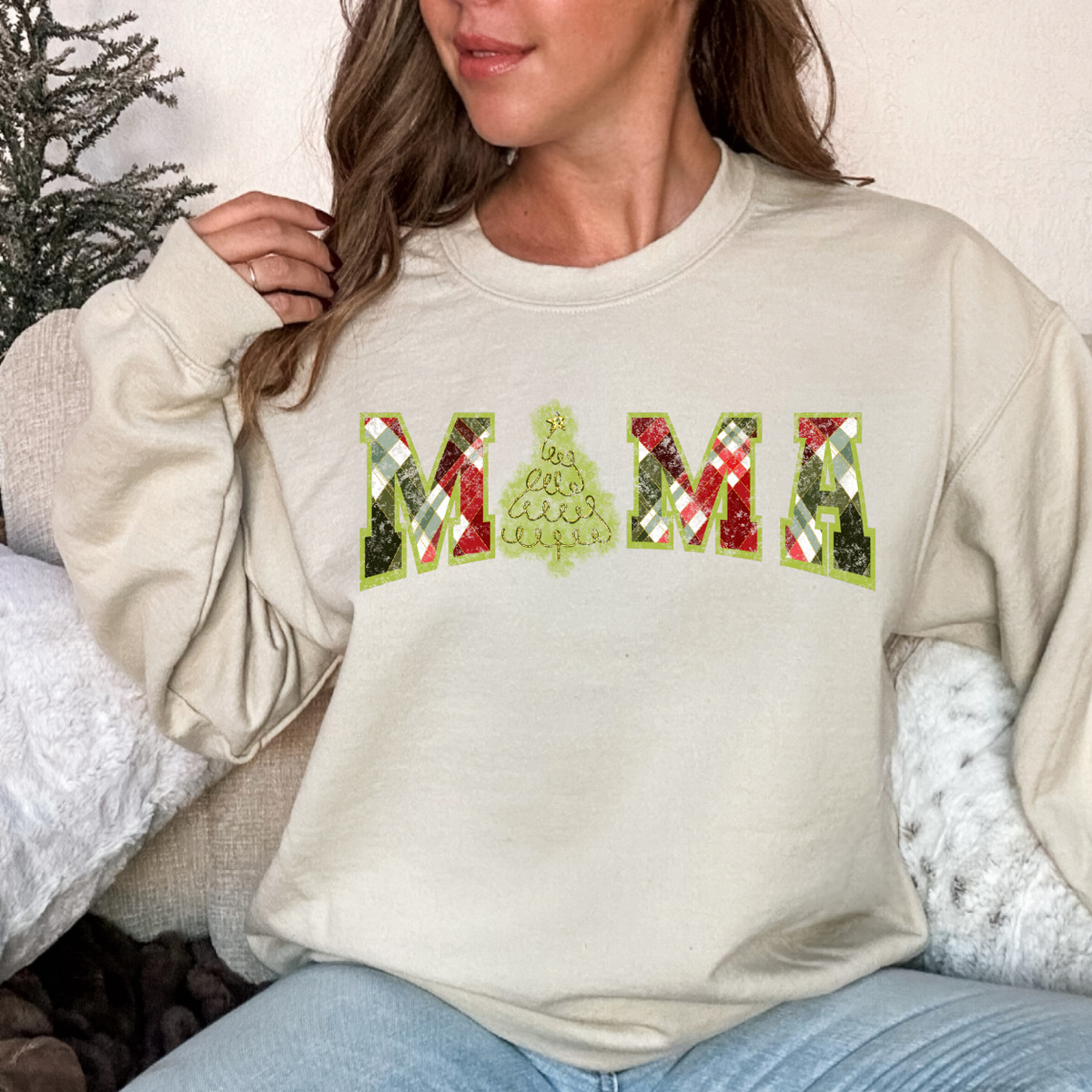 Mama Plaid Christmas Tree A DTF Transfer