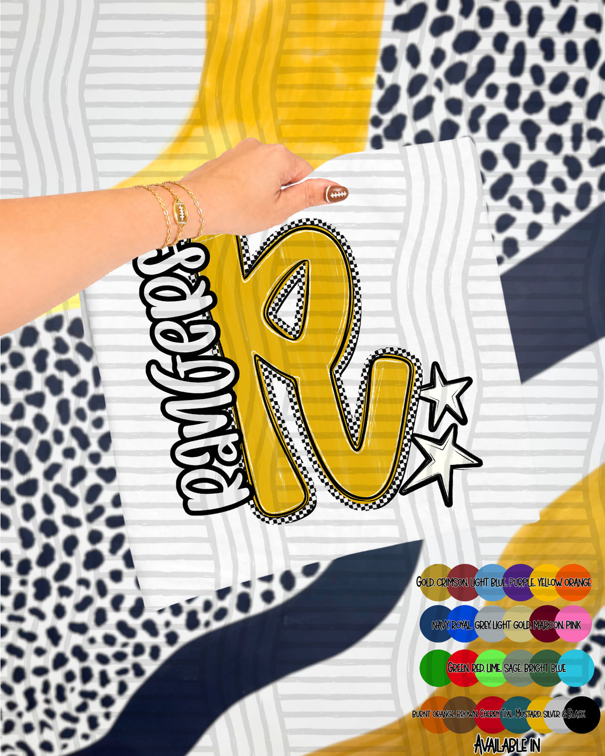 Rangers Checker Crush Yellow (Caplinger) DTF transfer