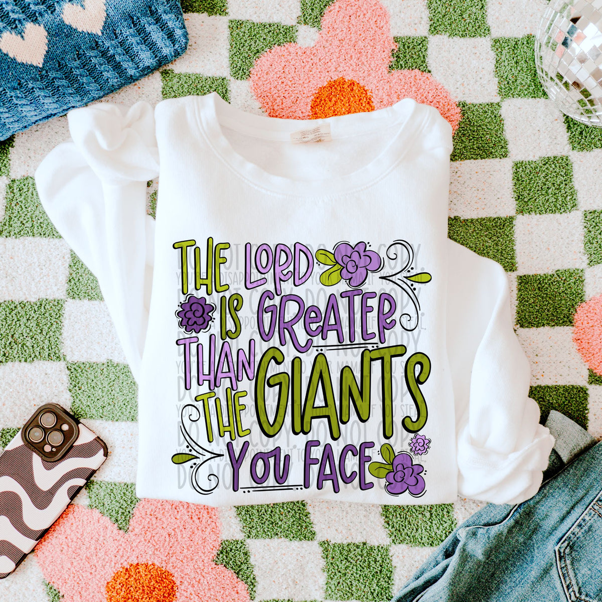 The lord is greater than the giants purple and green (SWD) 106892 DTF transfer