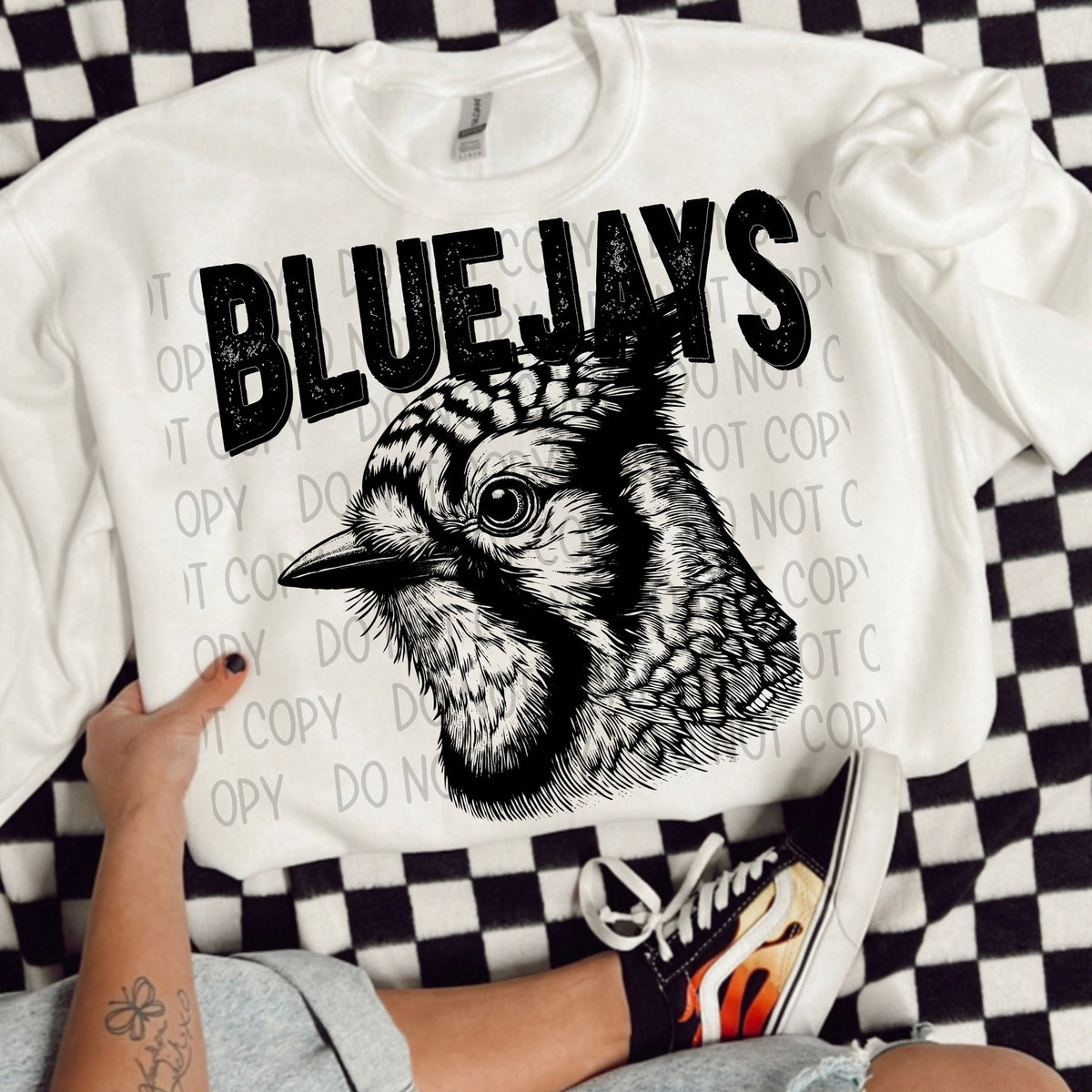 Bluejays ONE WORD black/white outline DTF transfer