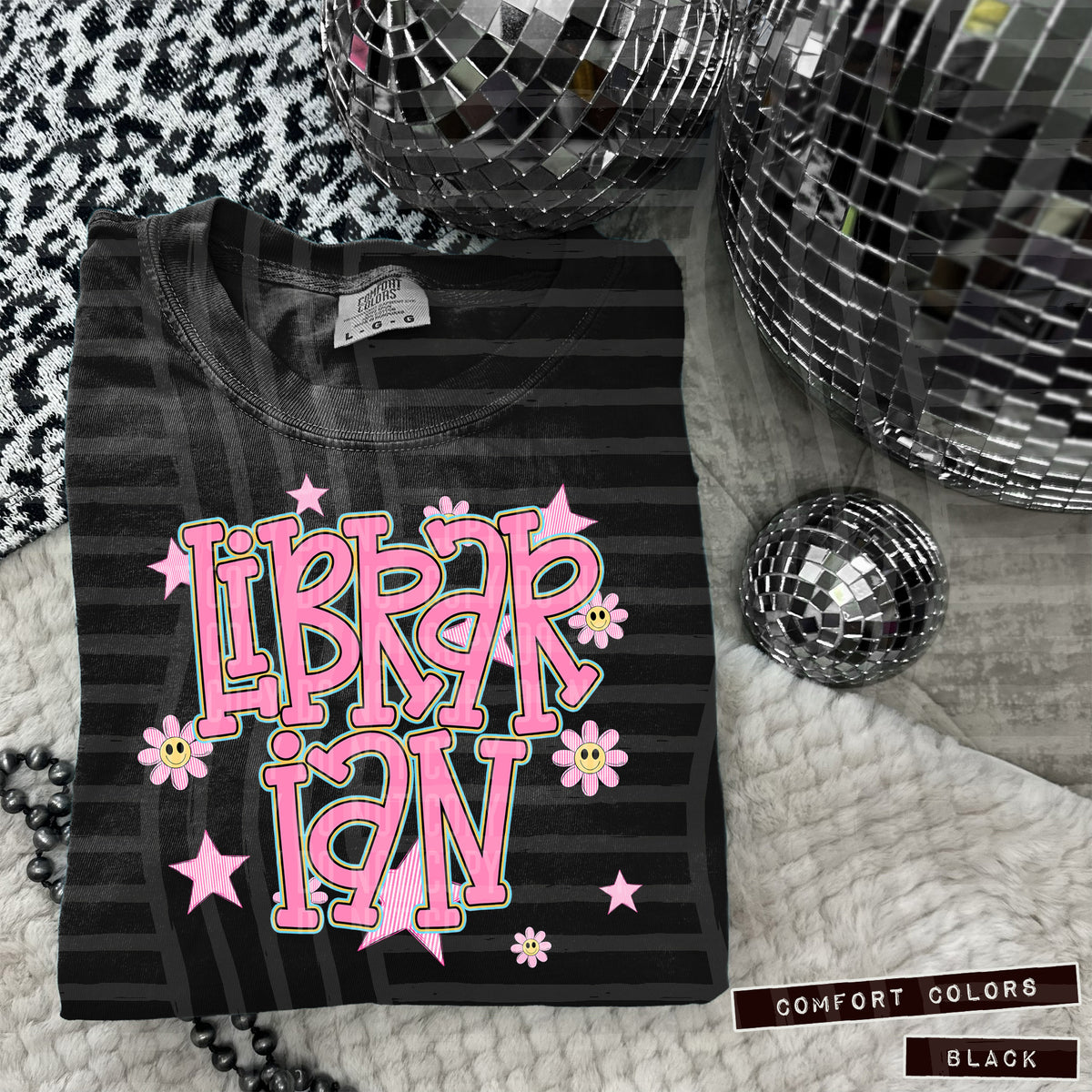 Librarian Pink Flowers And Stars 104981 DTF transfer