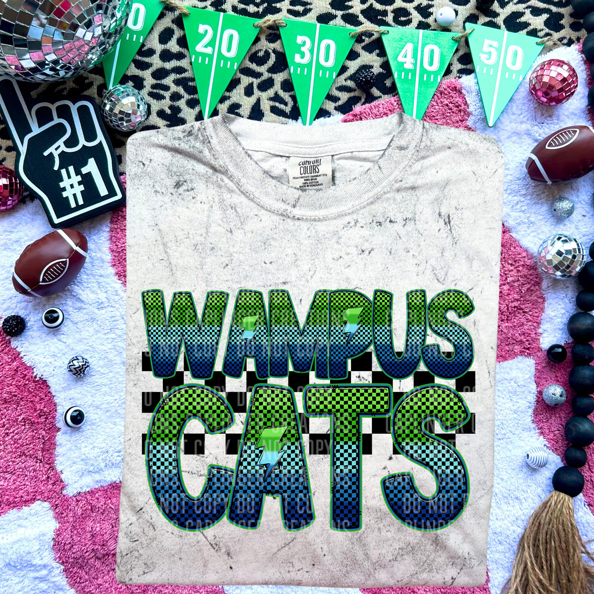 Wampus Cats Blue and Green Checkered (Caplinger) DTF transfer