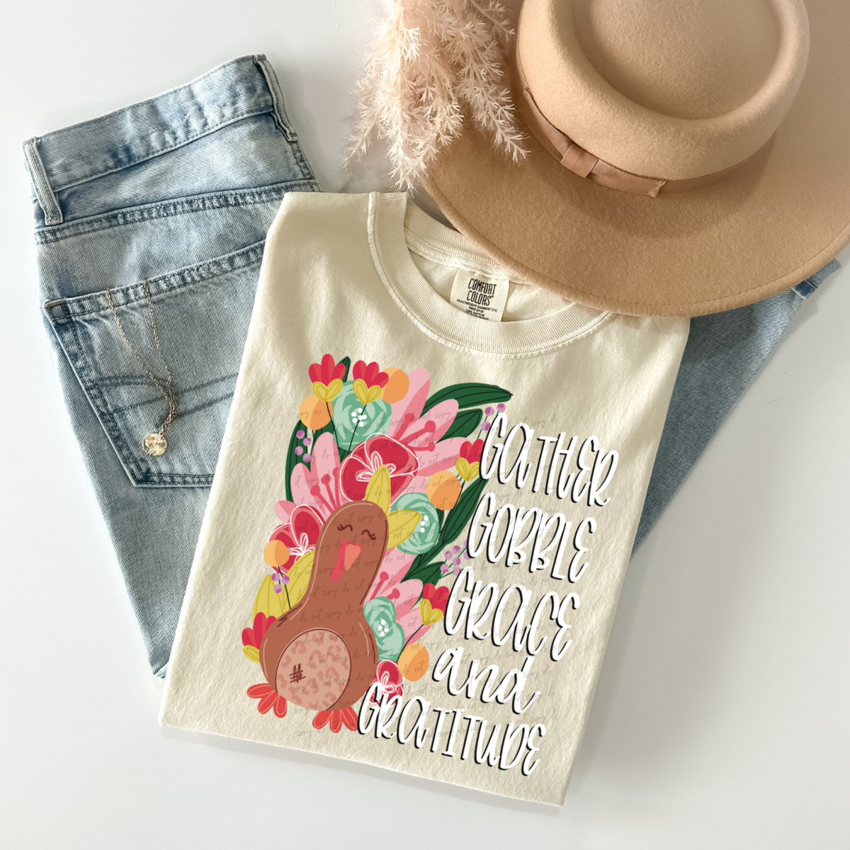 Gather Gobble Grace And Gratitude (WHITE) 117306 DTF Transfer