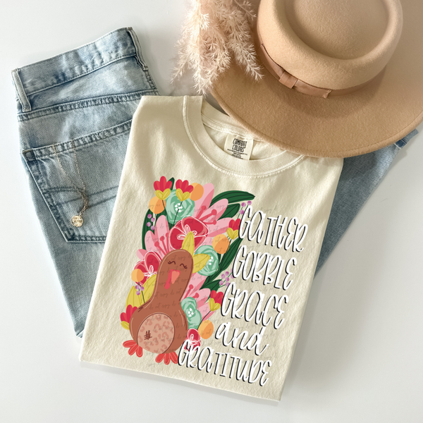Gather Gobble Grace And Gratitude (WHITE) 117306 DTF Transfer