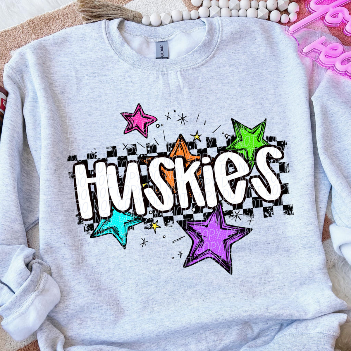 Huskies Mascot Rainbow Stars CITY DTF TRANSFER