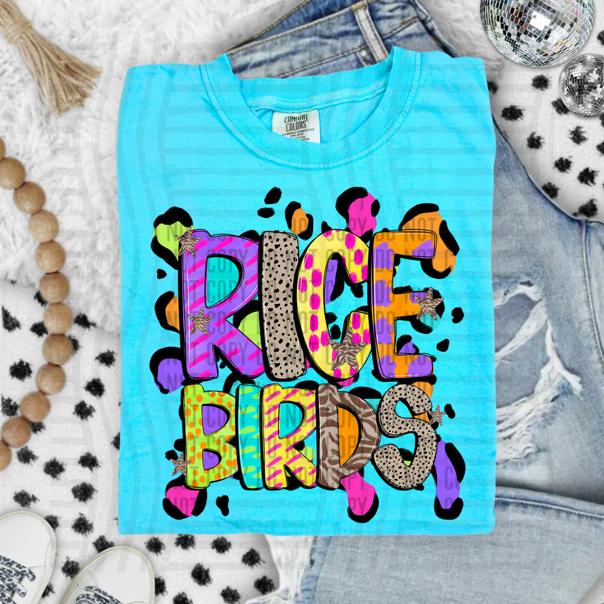 Rice birds Funky Mix Up Leopard Mascot (Caplinger) DTF transfer