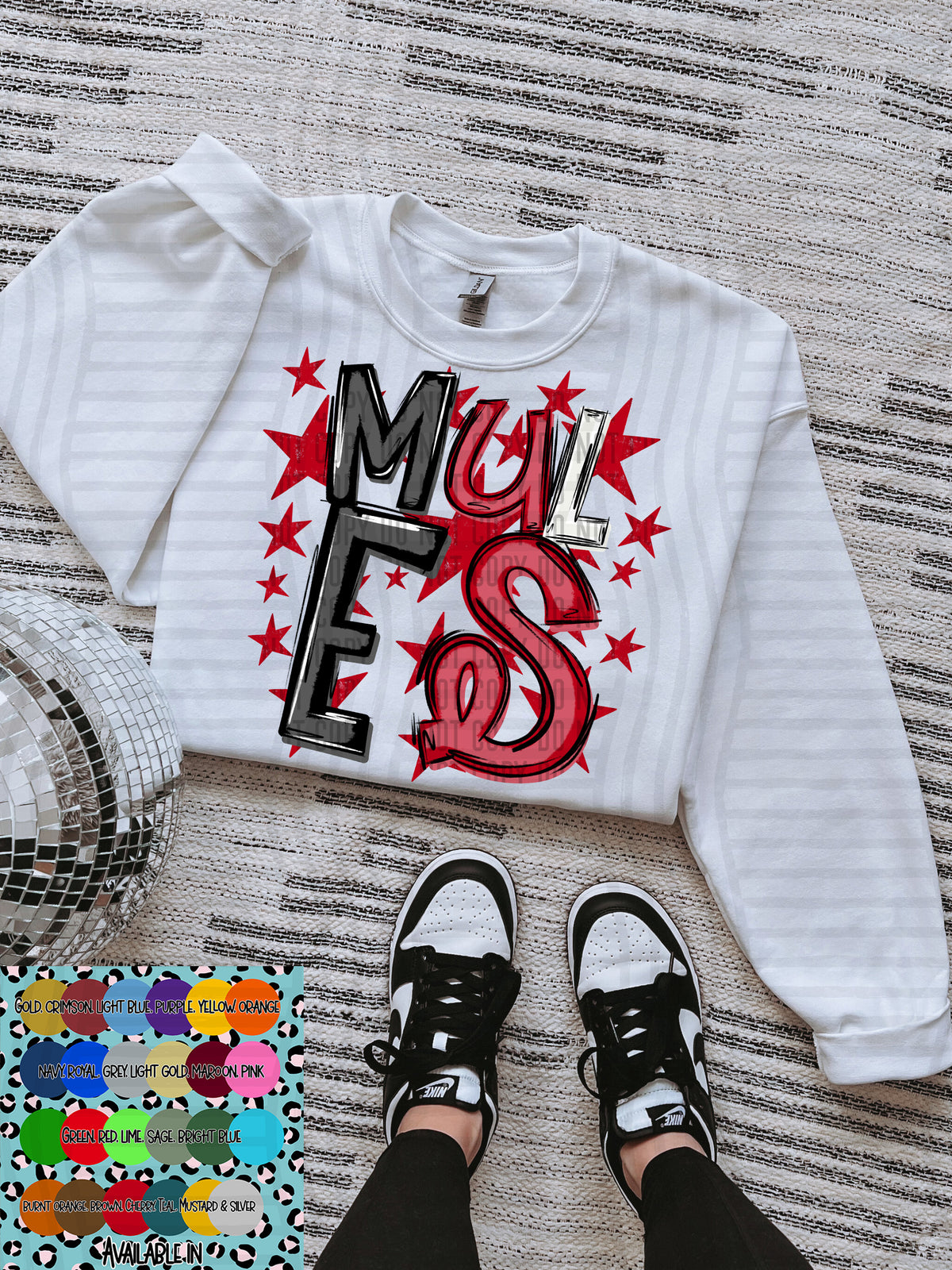 mules black white and red with red stars (Caplinger) DTF Transfer