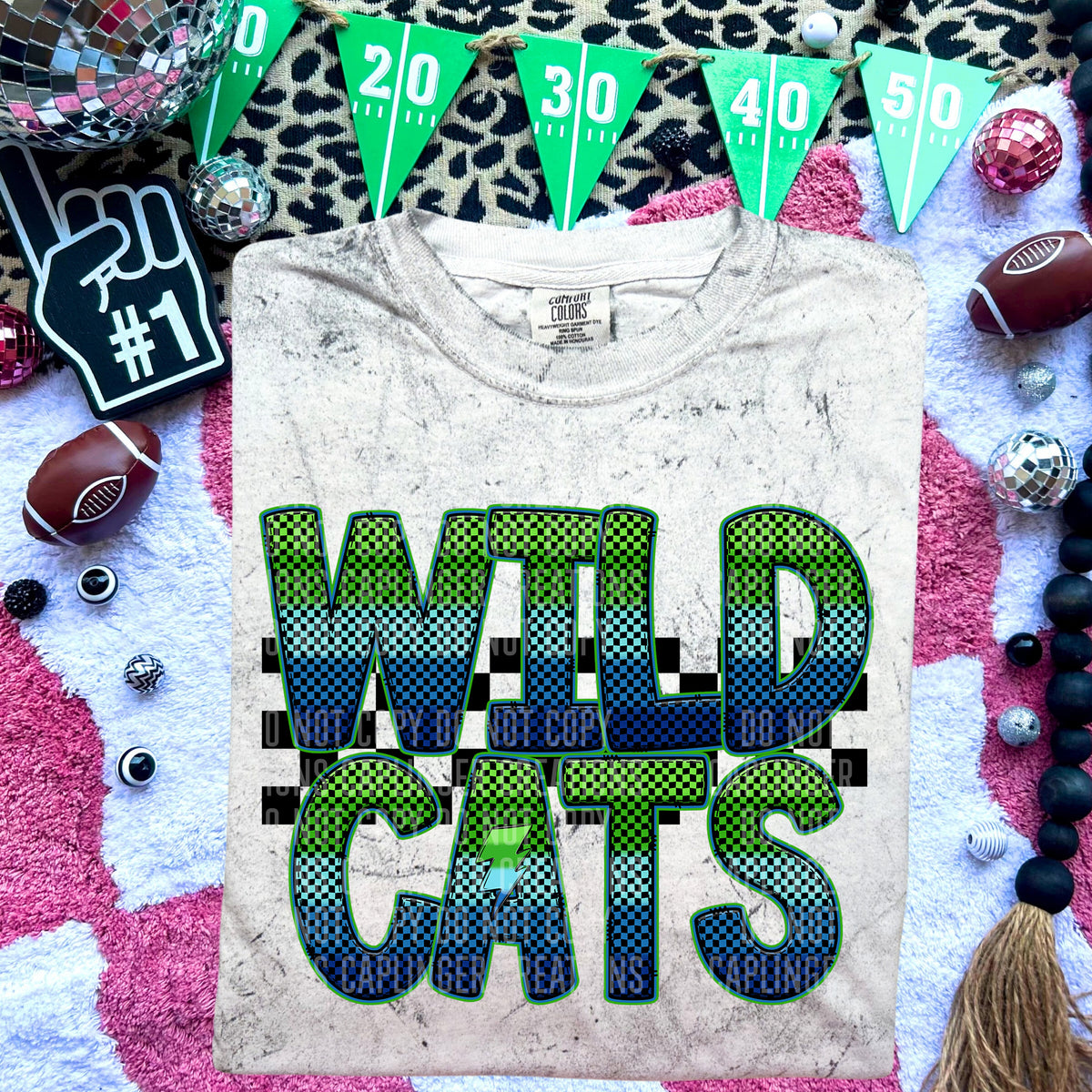 Wild Cats Blue and Green Checkered (Caplinger) DTF transfer