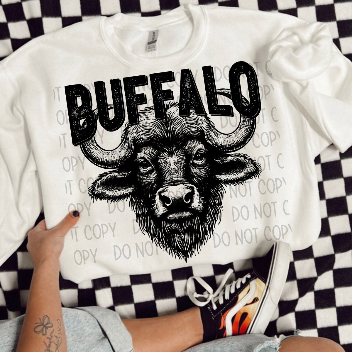 Buffalo black/white outline DTF transfer