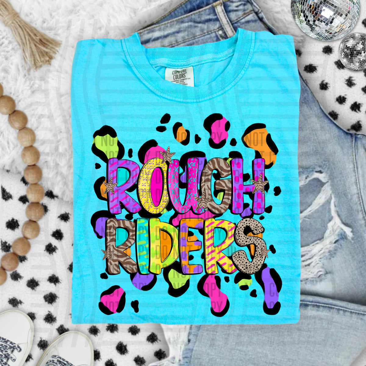 Rough riders Funky Mix Up Leopard Mascot (Caplinger) DTF transfer