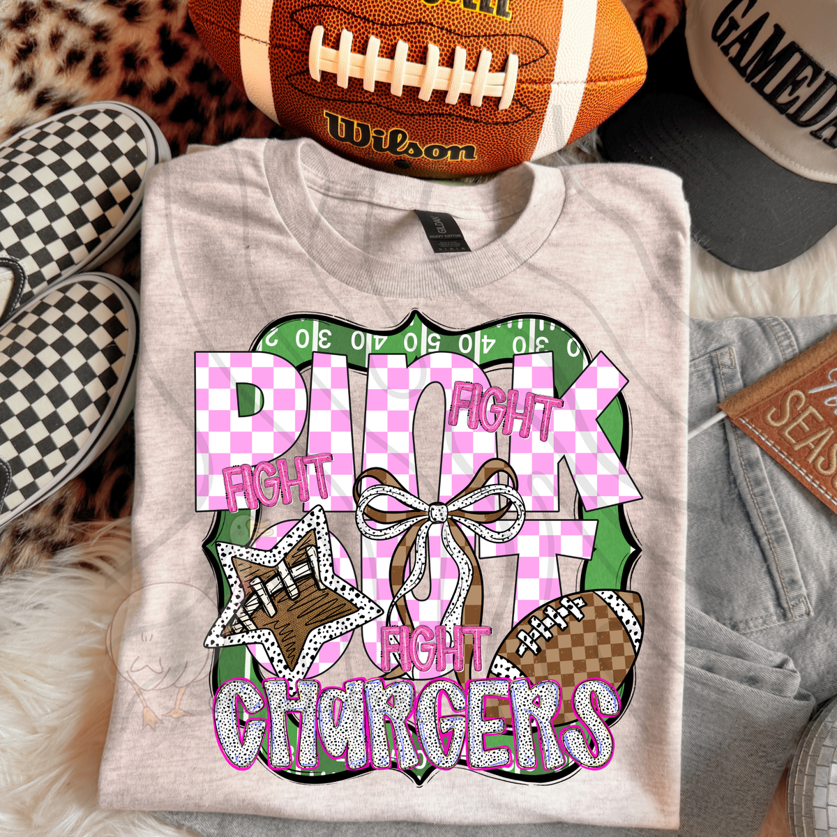 Chargers fight fight fight pink out (DKD) DTF transfer
