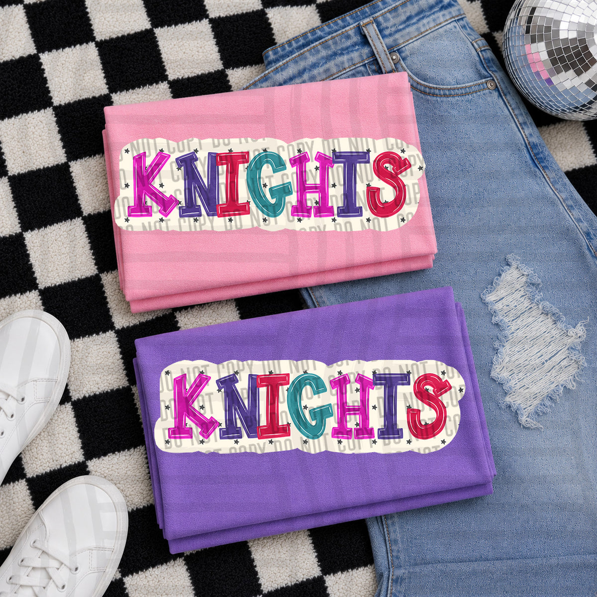 knights bubble around letters with small stars (Caplinger) DTF Transfer