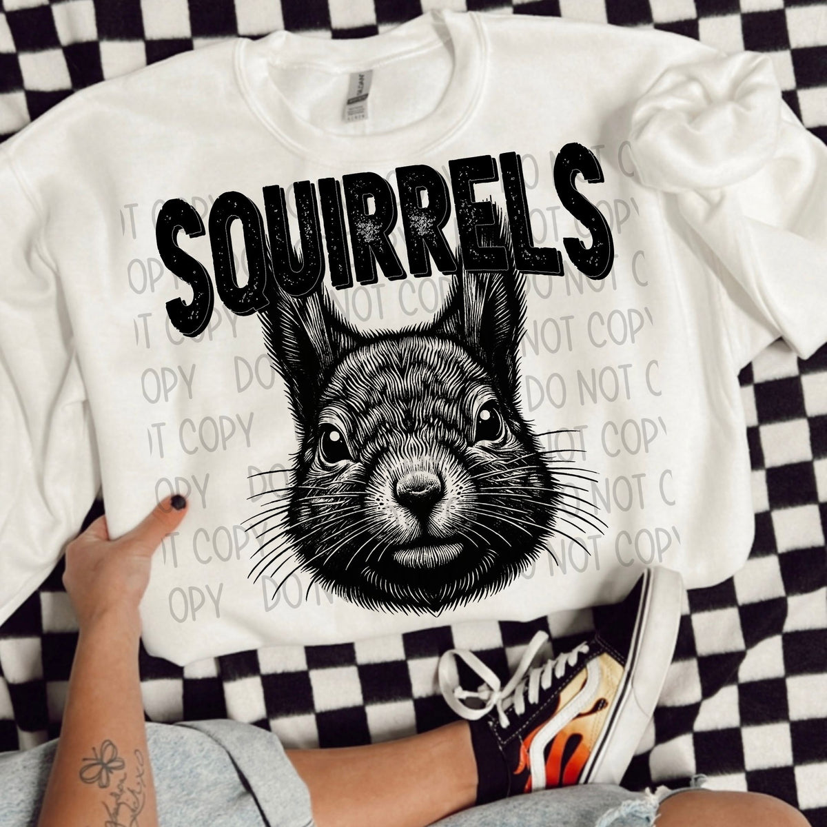 Squirrels black/white outline DTF transfer