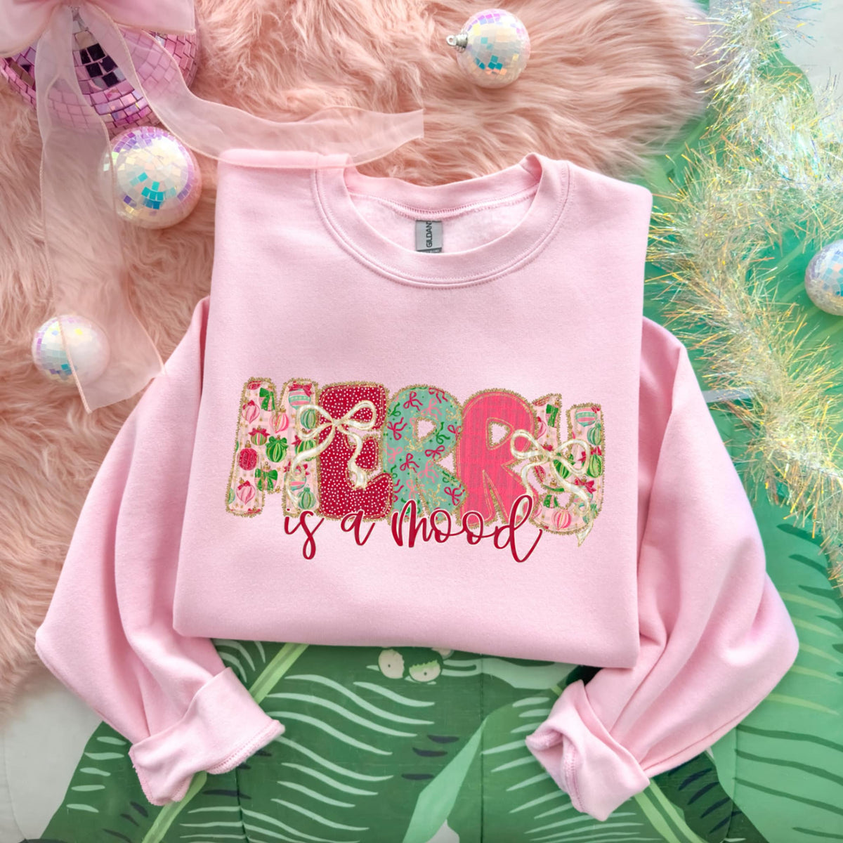 Merry is a Mood Christmas font and bows SDD DTF Transfer