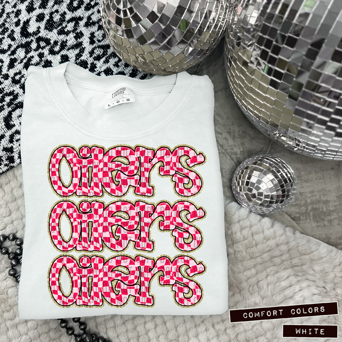 OILERS stacked pink checkered (Caplinger) DTF transfer