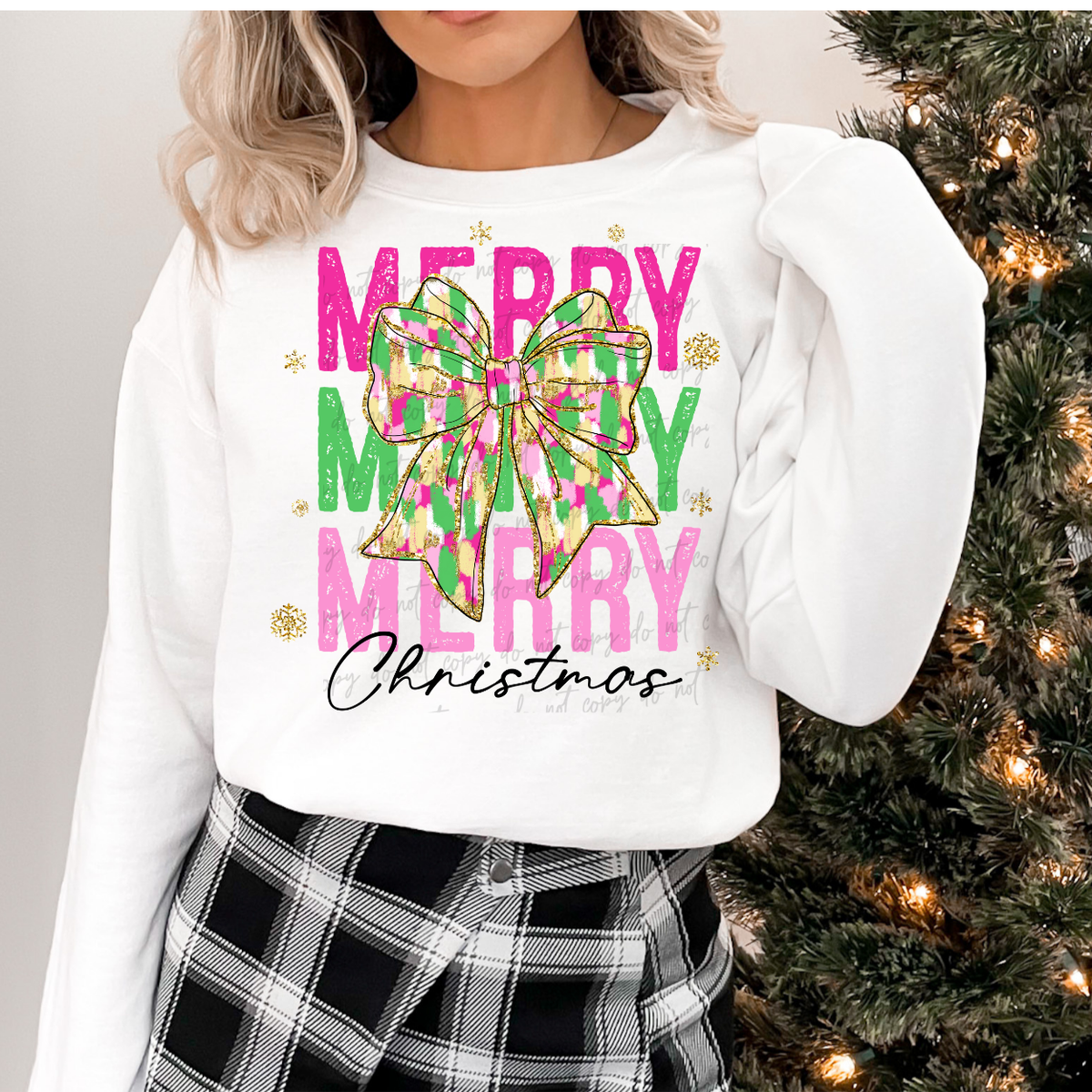 Merry Christmas With Bow 68565 DTF Transfers