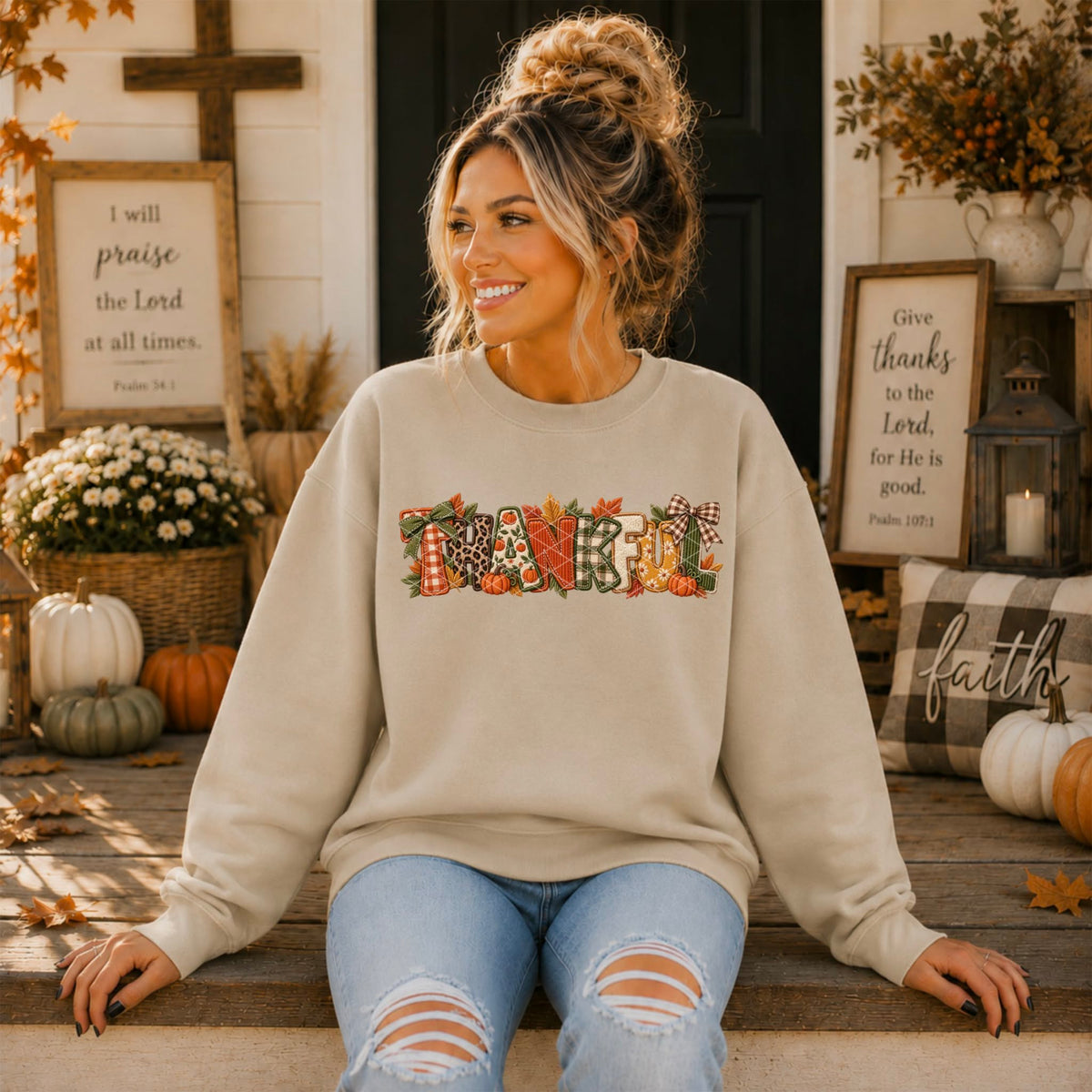 Thankful fall fabric print (SDD) DTF Transfer