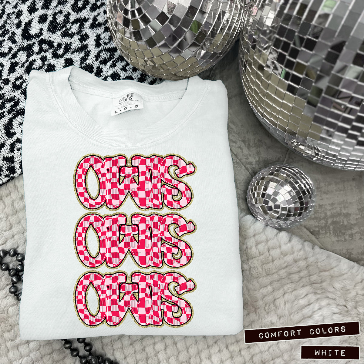 OWLS stacked pink checkered (Caplinger) DTF transfer