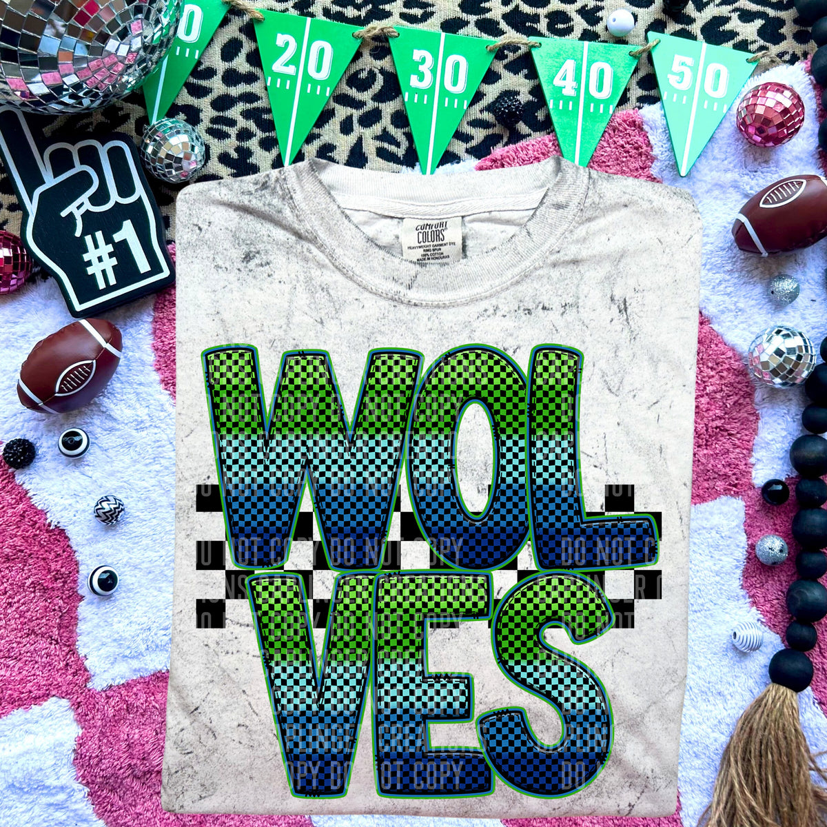 Wolves Blue and Green Checkered (Caplinger) DTF transfer
