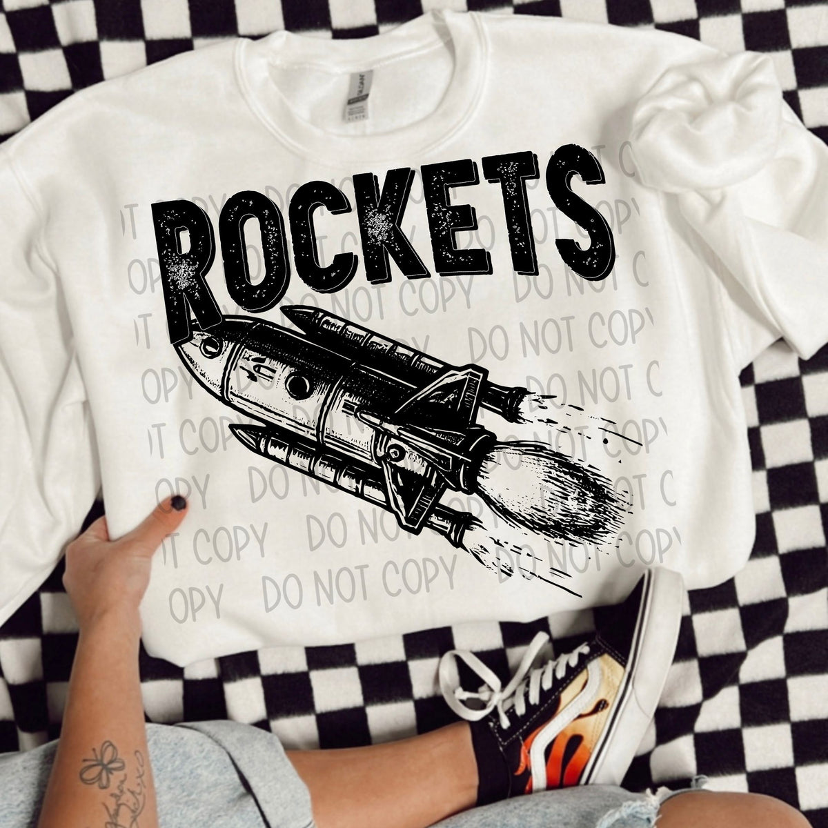 Rockets black/white outline DTF transfer