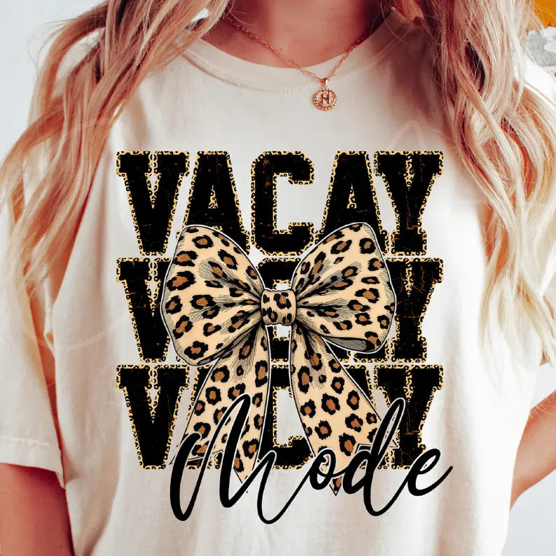 Vacay mode stacked leopard bow 96687 DTF transfer