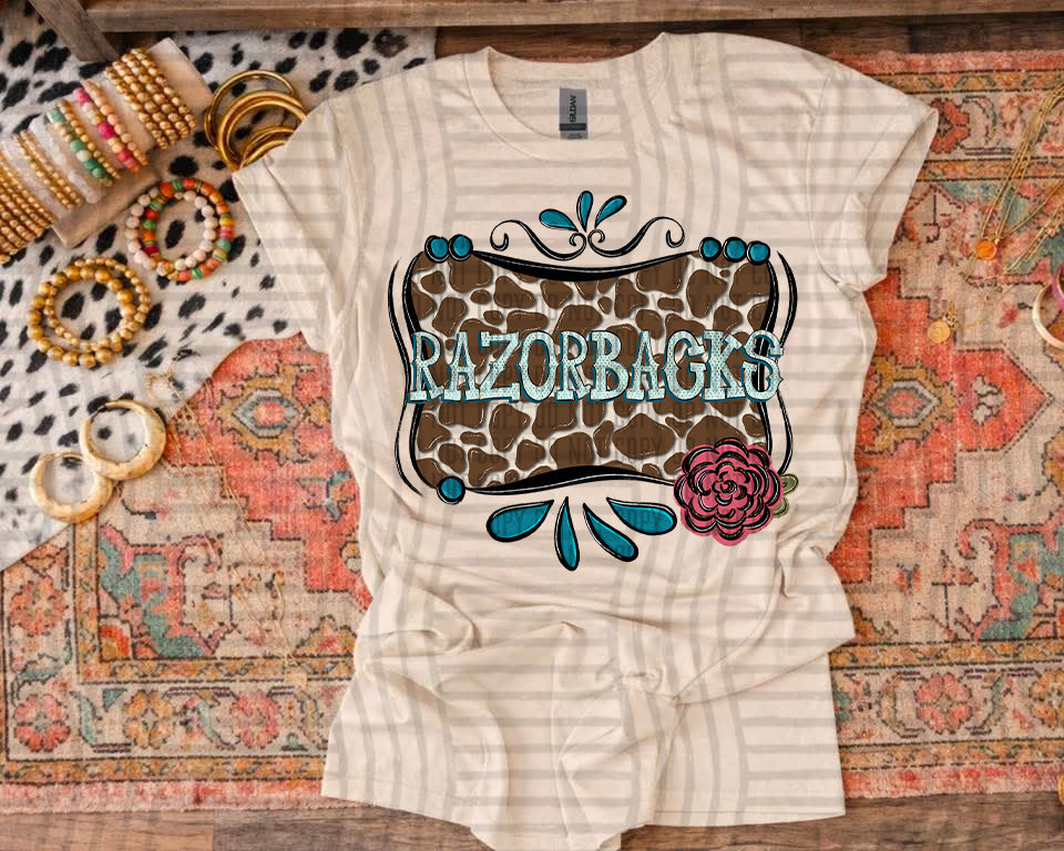 Razorbacks Cowhide & Turquoise Mascots (Caplinger) DTF transfer