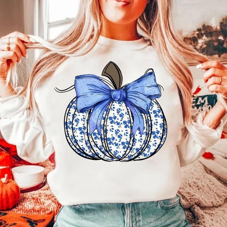 Blue floral pumpkin 58233 DTF transfer