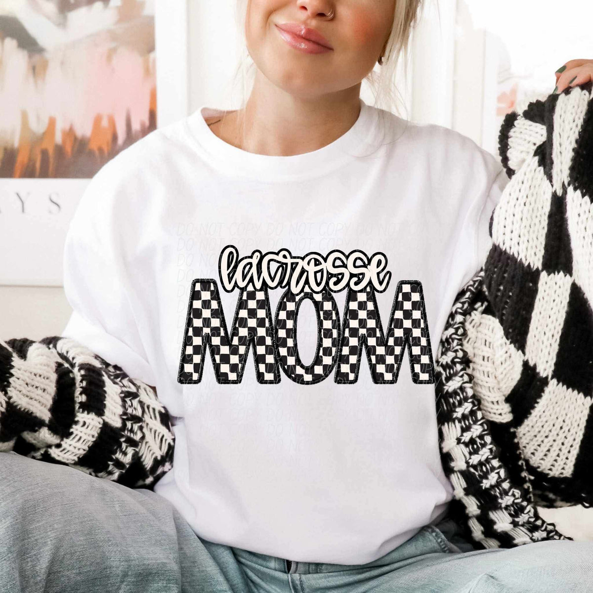 Lacrosse mom checkered city DTF transfer