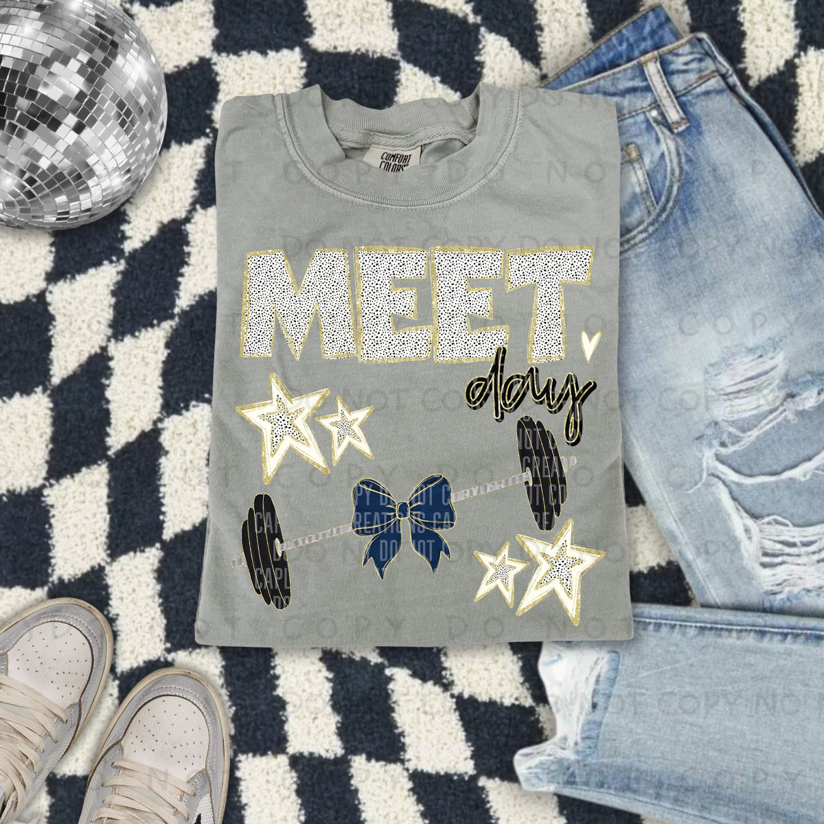 Meet day blue bow background (Caplinger) DTF transfer