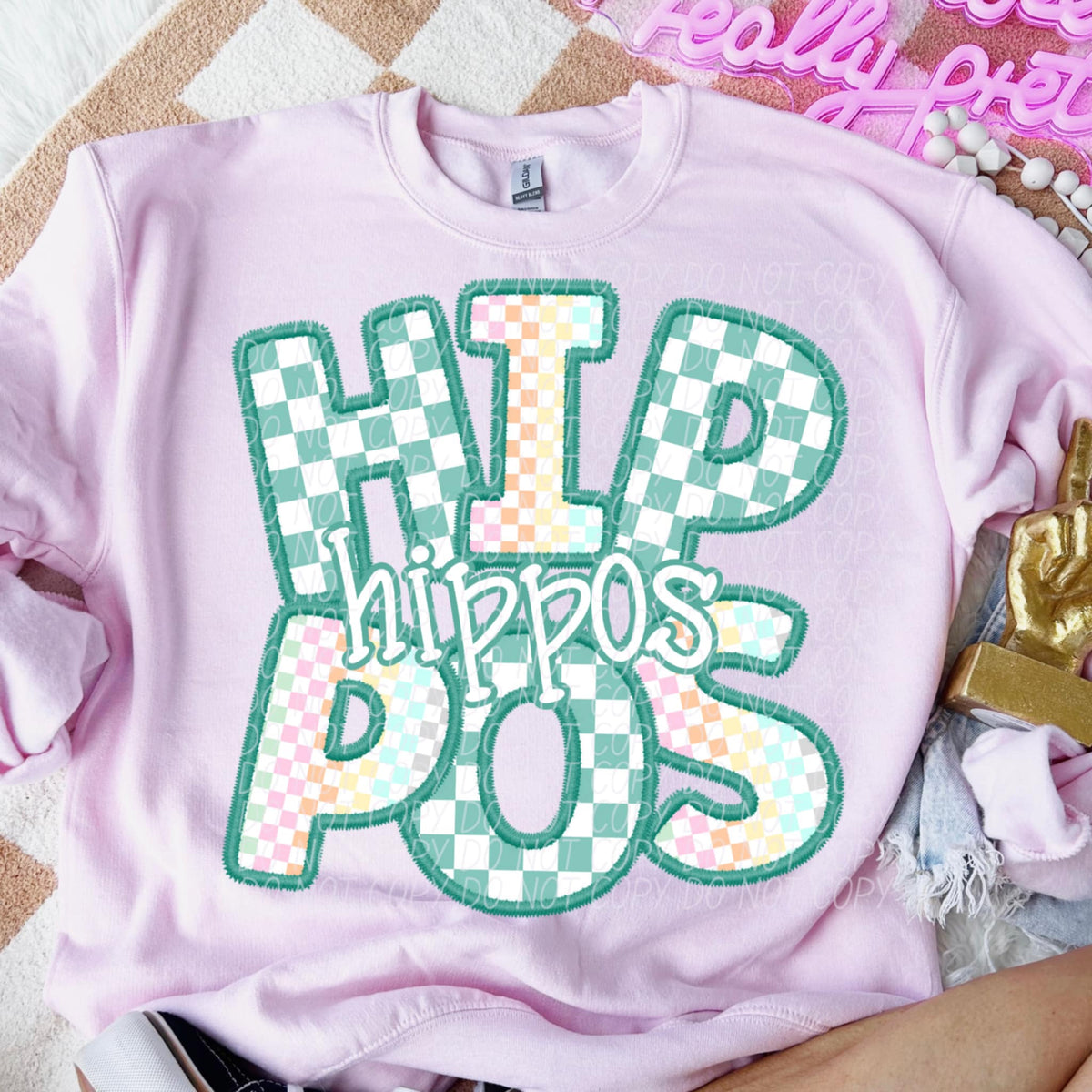 Hippos blue and colorful checkered (CITY) 85520 DTF transfer
