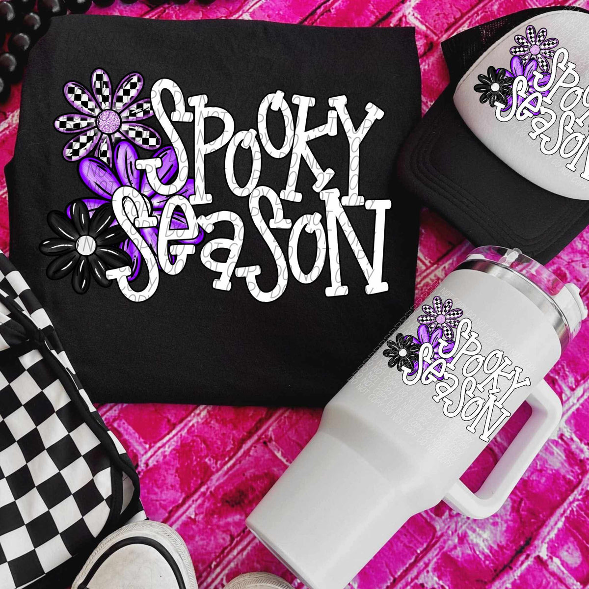 Spooky season black and purple flowers down the side (City) DTF transfer