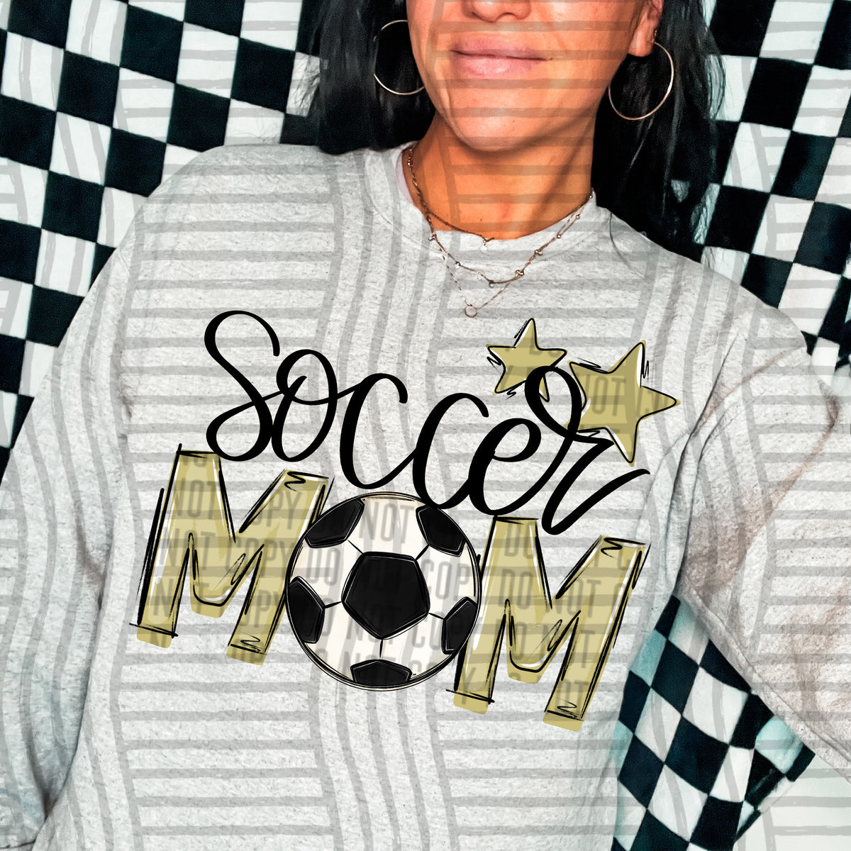 soccer mom grey light gold stars (caplinger) DTF transfer
