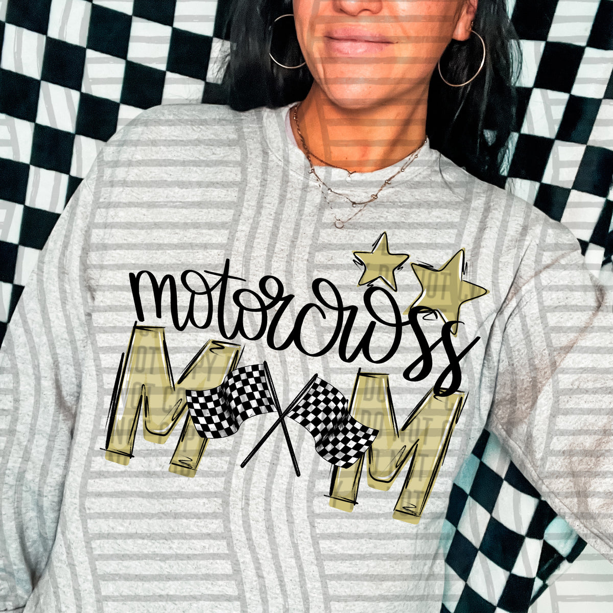 motorcross mom grey light gold stars (caplinger) DTF transfer