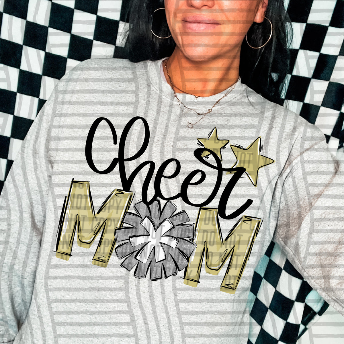 cheer mom light gold with silver pompom and stars (Caplinger) DTF transfer