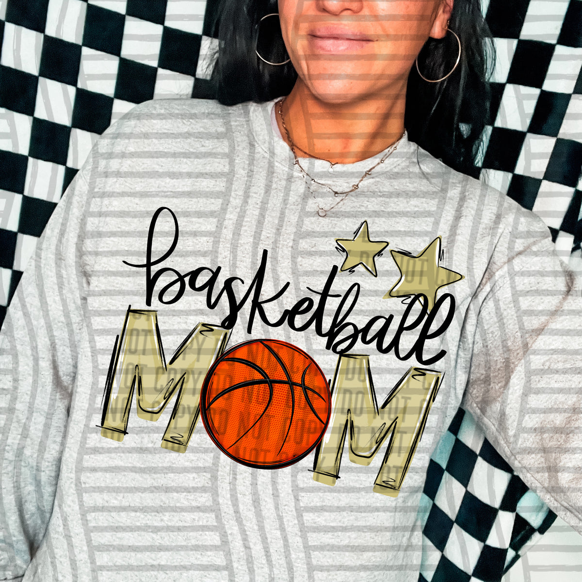 basketball mom gray light gold stars (Caplinger) DTF transfer