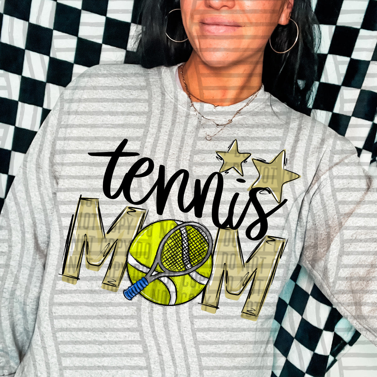 tennis mom grey light gold stars (caplinger) DTF transfer