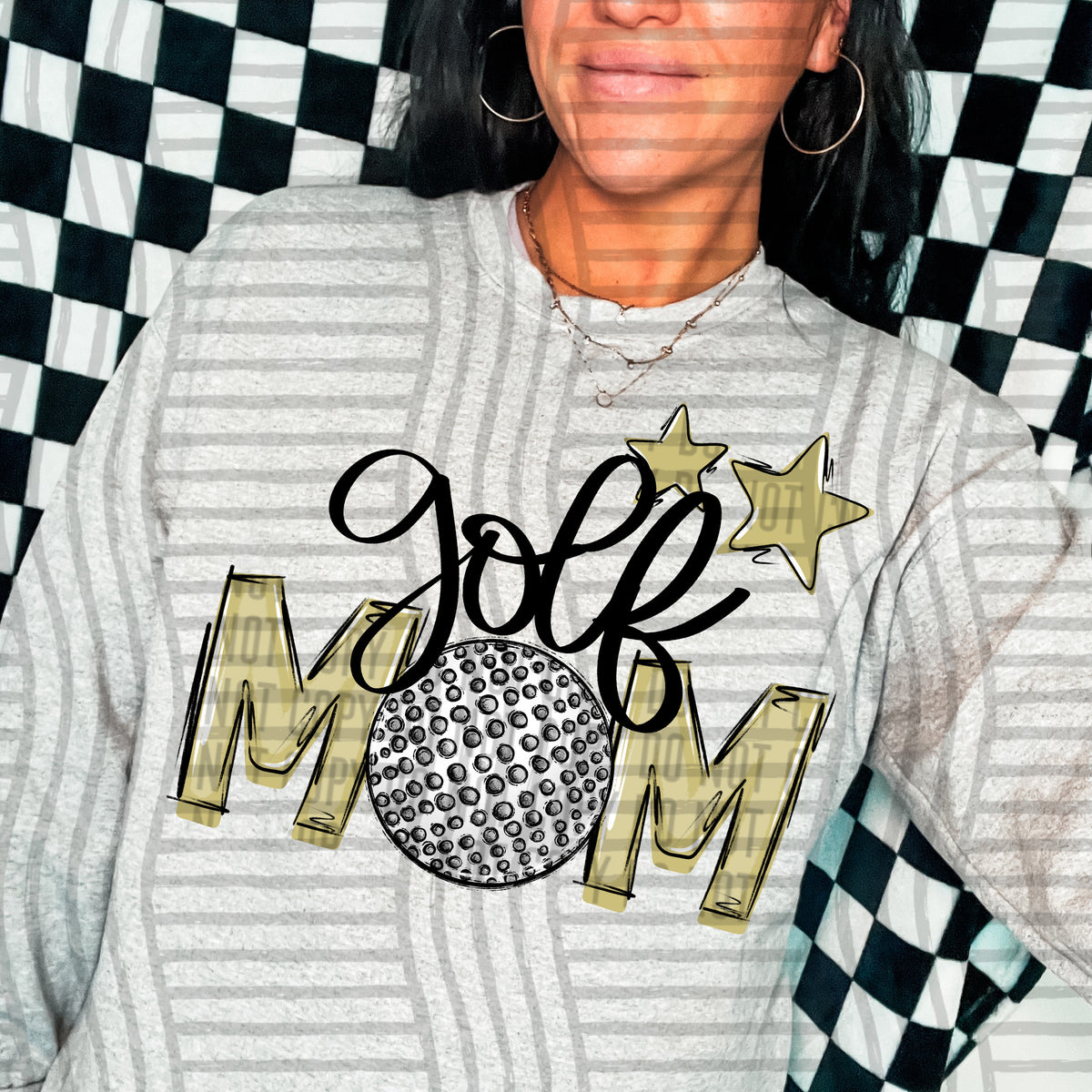 golf mom gray light gold stars (Caplinger) DTF transfer