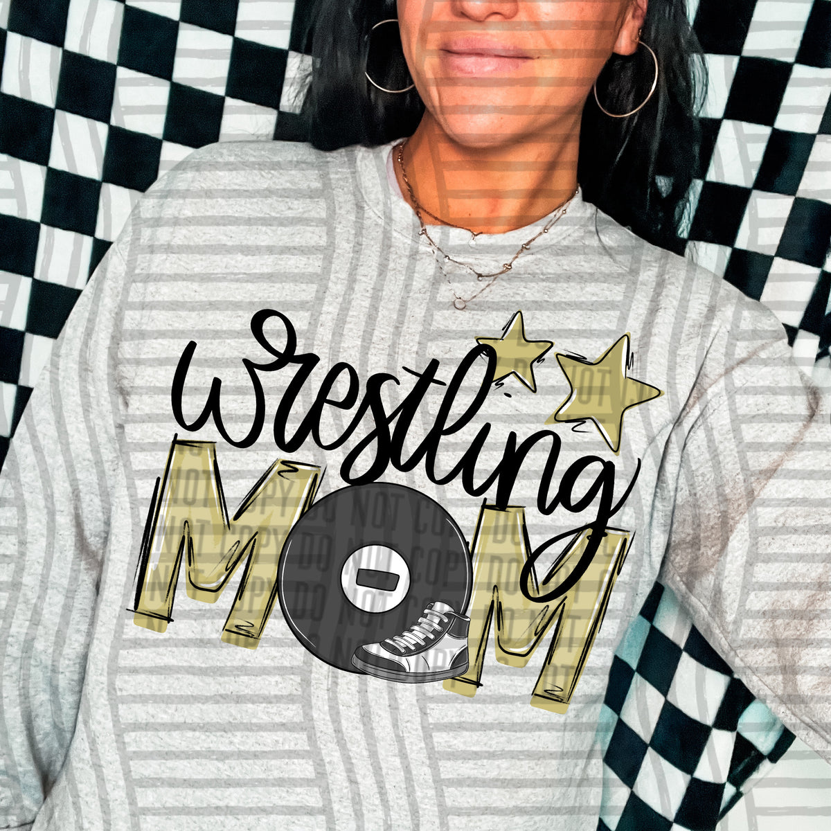 wrestling mom gray light gold stars (Caplinger) DTF transfer