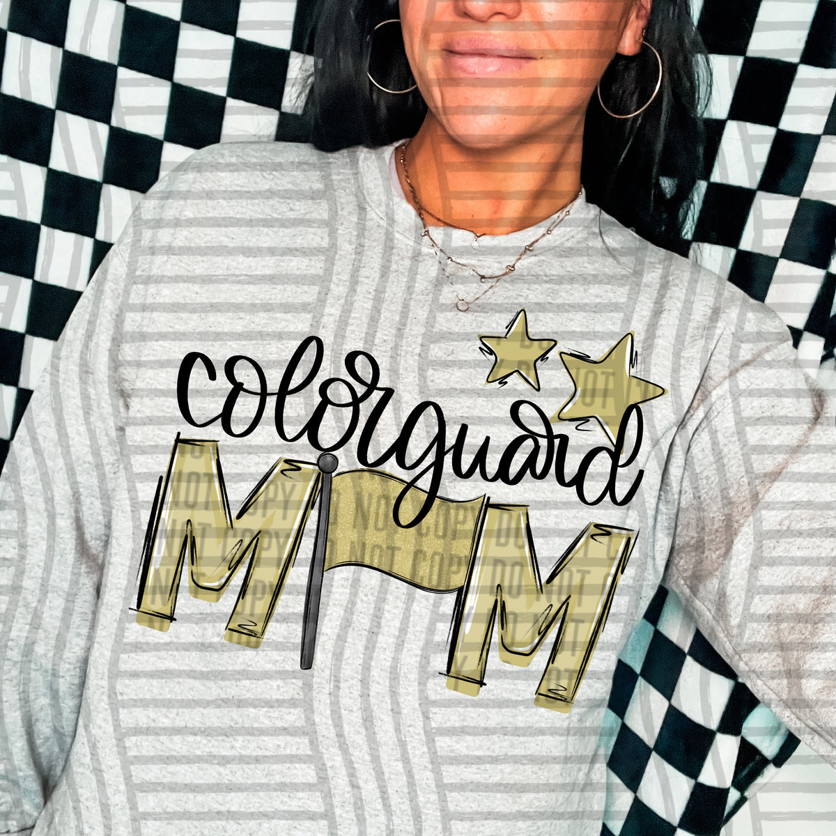 color guard mom gray light gold stars (Caplinger) DTF transfer