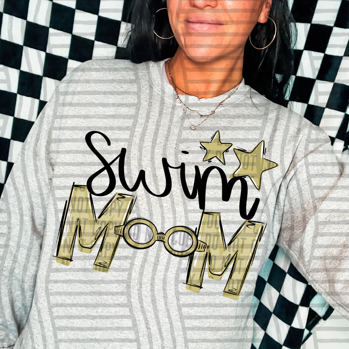 swim mom grey light gold stars (caplinger) DTF transfer