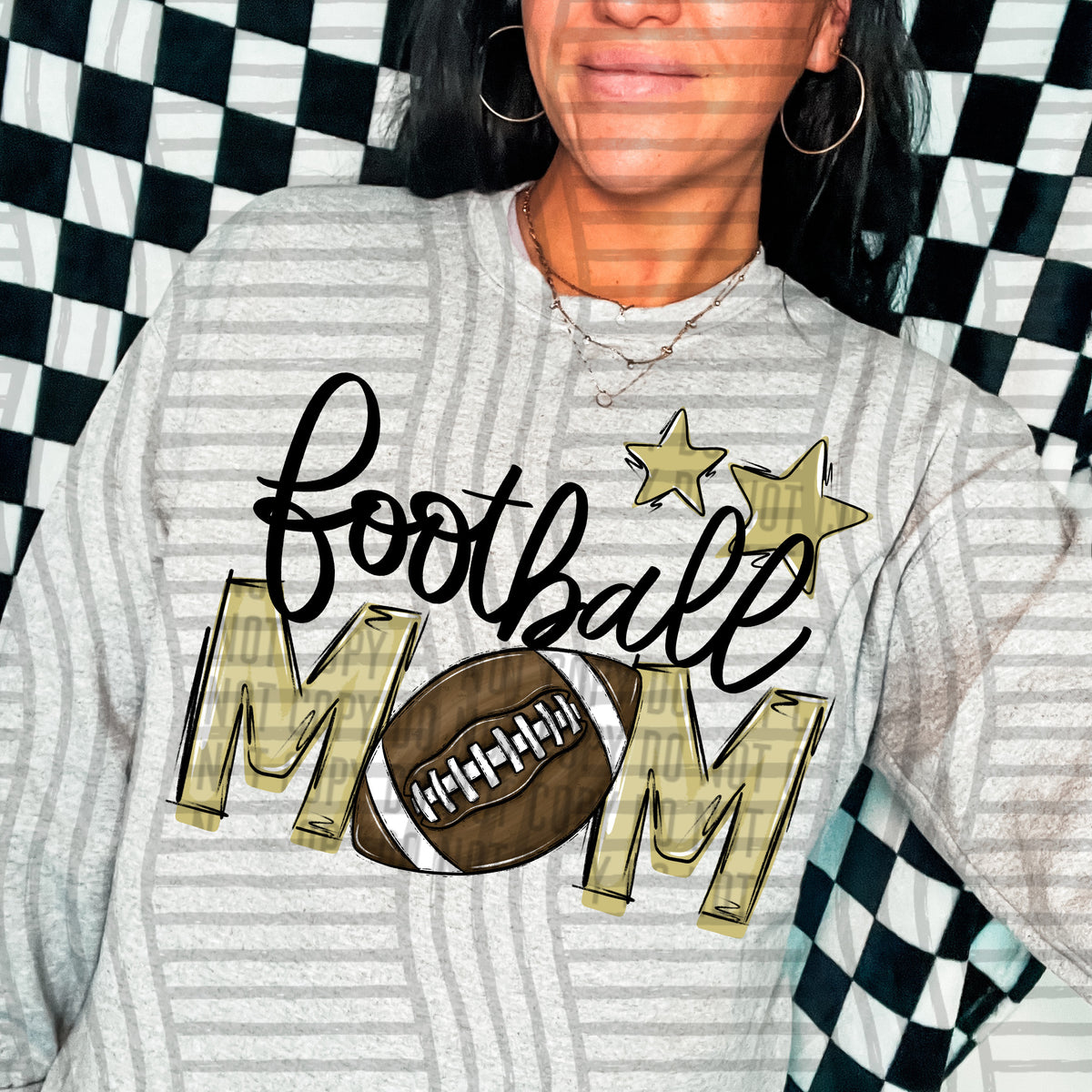football mom gray light gold stars (Caplinger) DTF transfer
