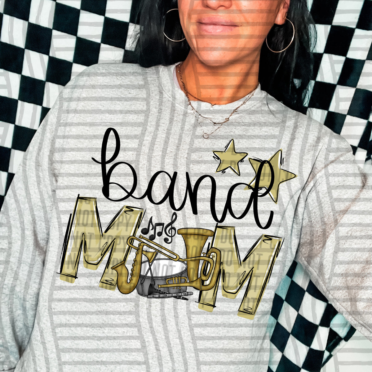 band mom gray light gold stars (Caplinger) DTF transfer