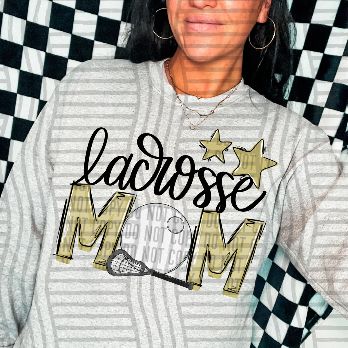lacrosse mom light gold green stars (Caplinger) DTF transfer
