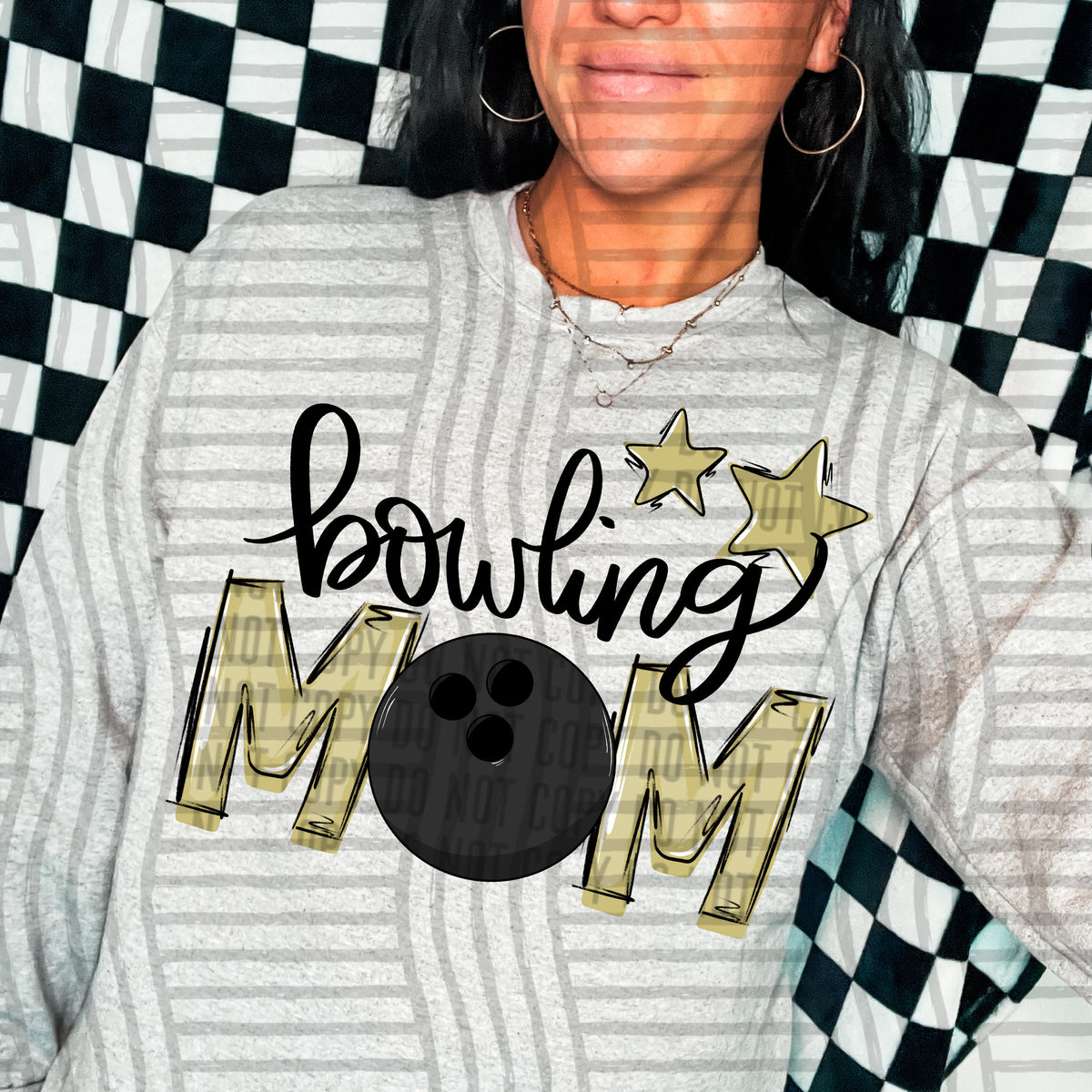 bowling mom light gold stars (Caplinger) DTF transfer