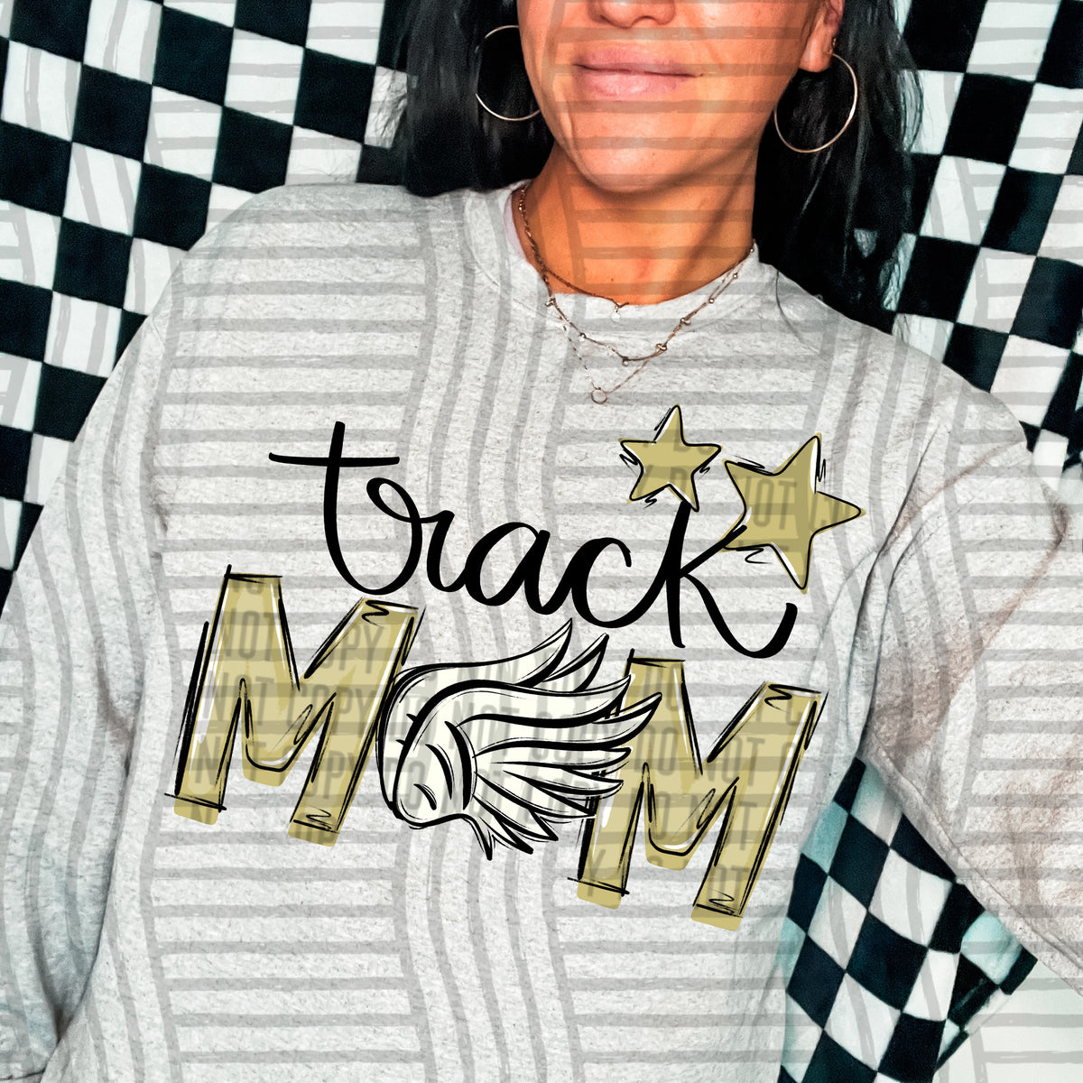track mom grey light gold stars (caplinger) DTF transfer