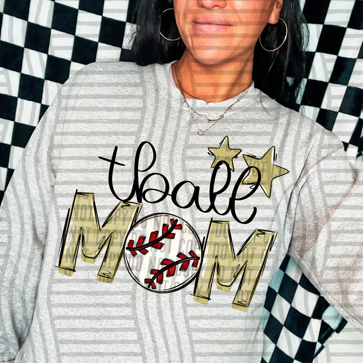 tball mom grey light gold stars (caplinger) DTF transfer